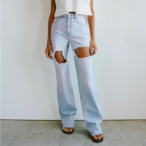 Zara Jeans Zara Wide Leg Full Length Ripped Jeans Poshmark